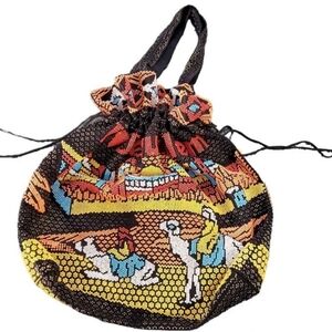 VTG I ❤️ Jerusalem Multicolored Beaded Drawstring Bag